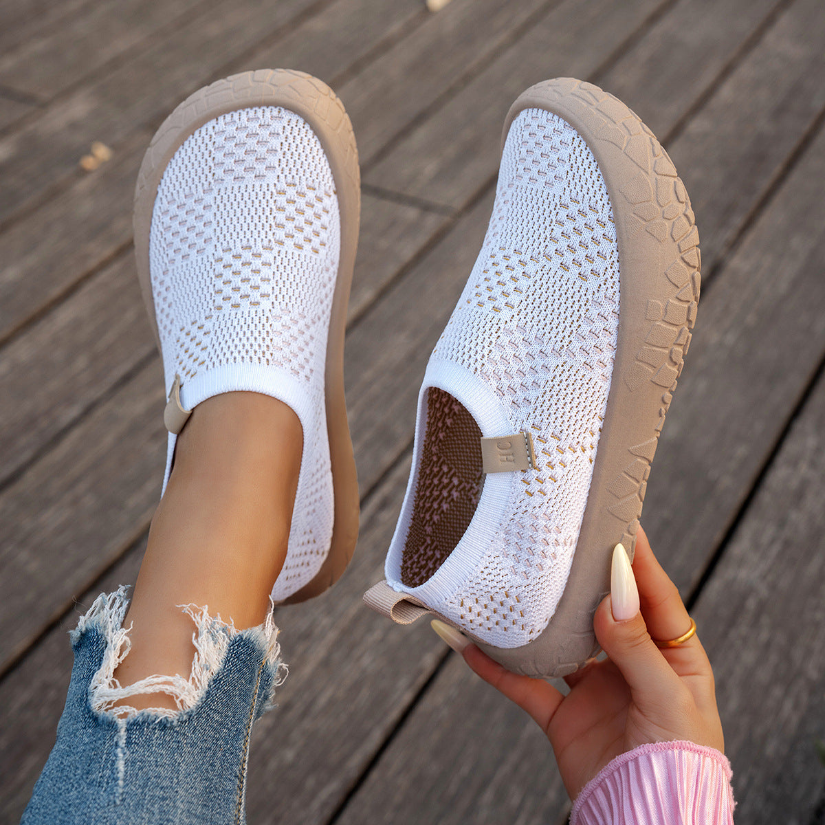 Élise Checkered Knitted Comfortable Orthopedic Walking Shoes