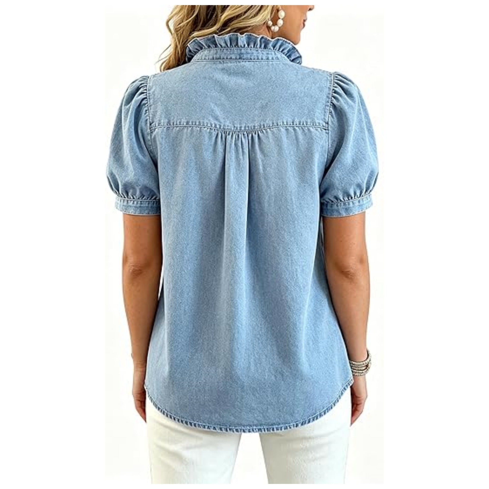Léa Washed Denim Ruffle Blouse