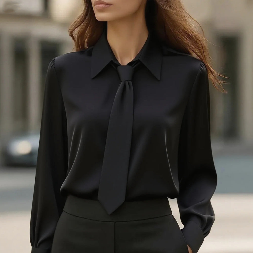 Léa Business Casual Tie-Front Long Sleeve Blouse