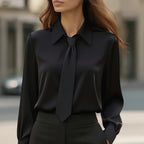 Léa Business Casual Tie-Front Long Sleeve Blouse