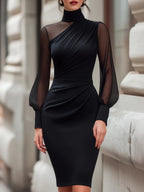 Avéra Sheer Sleeve Fitted Turtleneck Dress