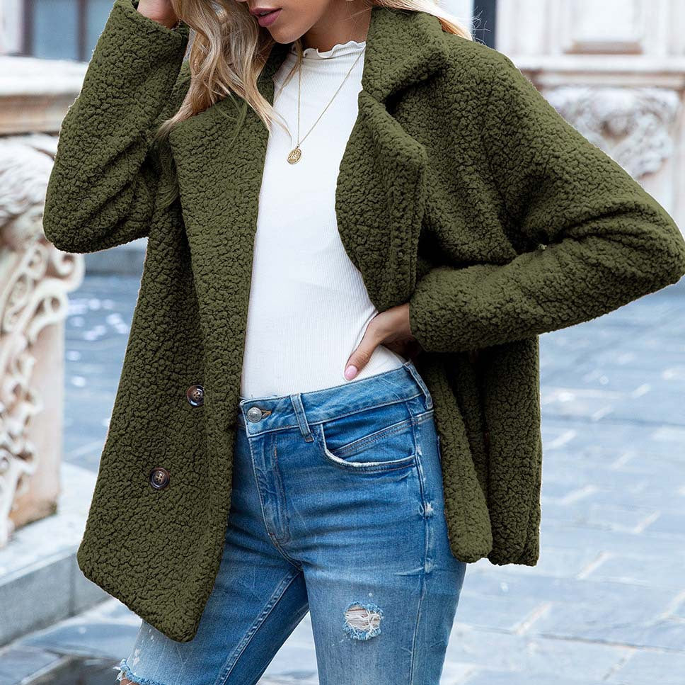 Avéra Cozy Fleeced Fall Double-Breasted Jacket