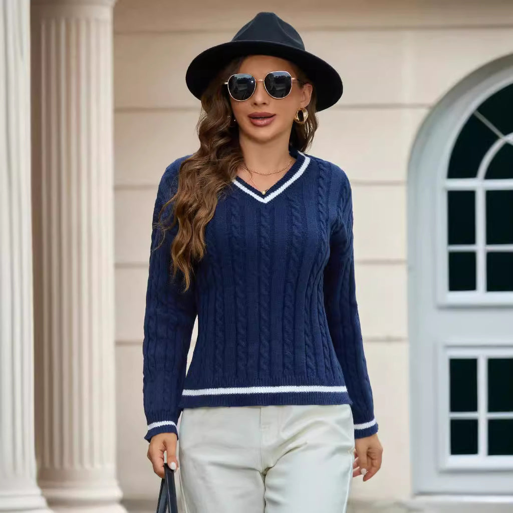 Luciel Classic V-Neck Contrast Stripe Pullover
