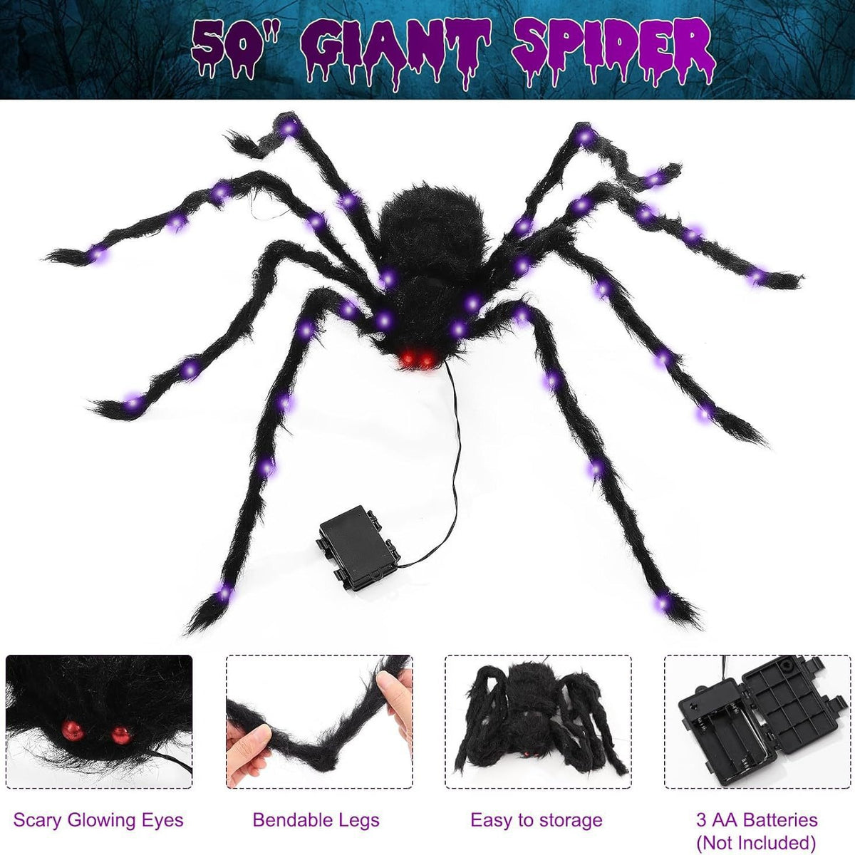 Giant Spooky Halloween Battery-Powered Glowing Spider