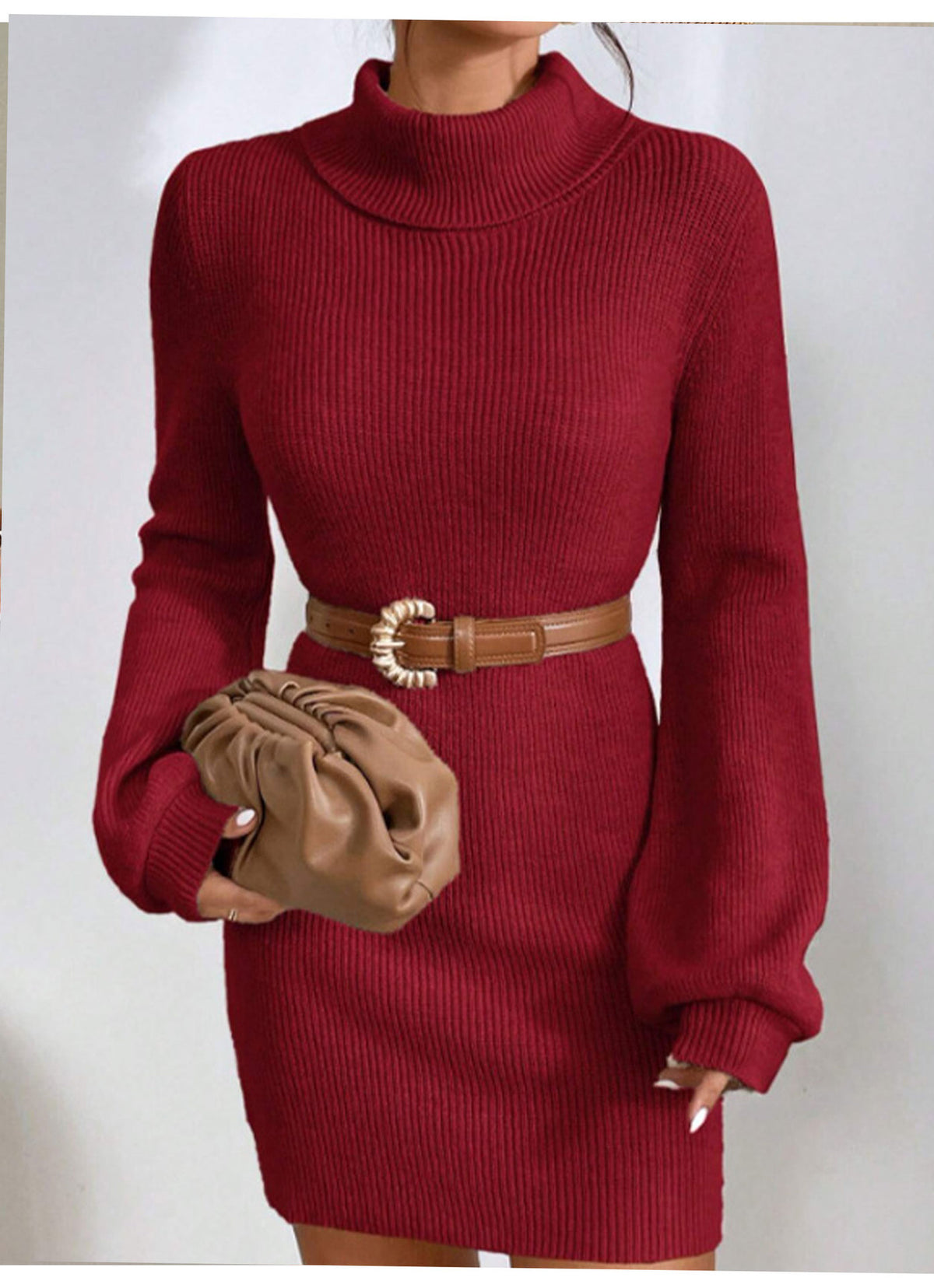 Penelope Ribbed Knit Turtleneck Mini Dress