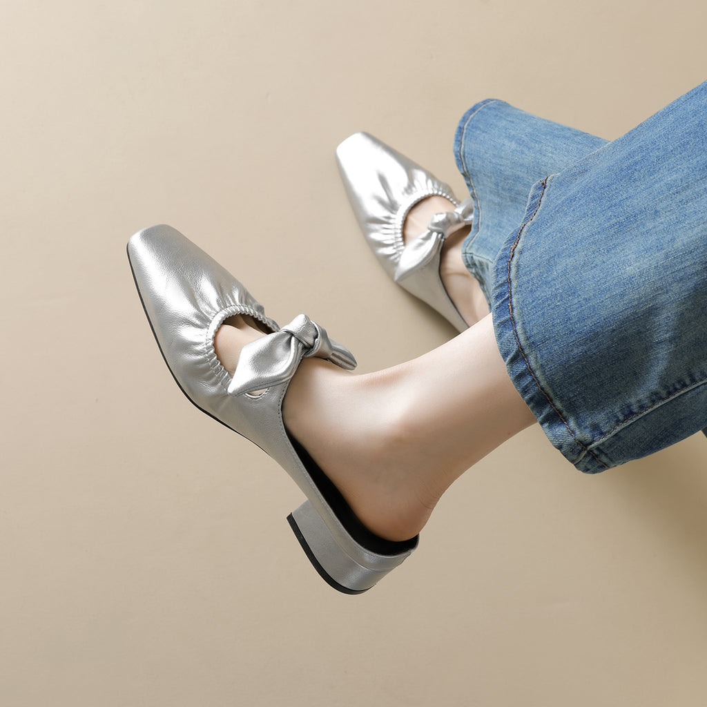 Élise Scrunched Bow Slip-On Mules