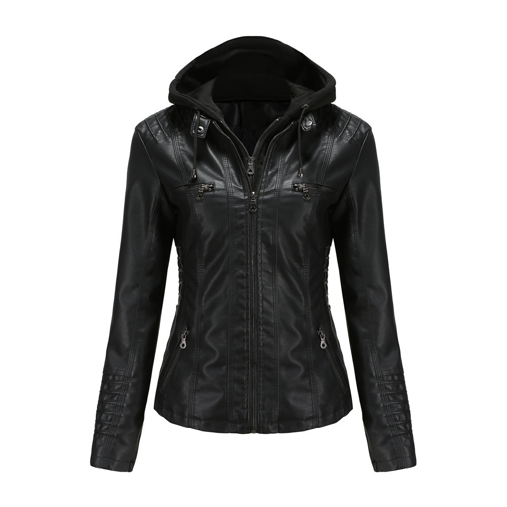 Léa Vintage Hooded Vegan Leather Moto Jacket