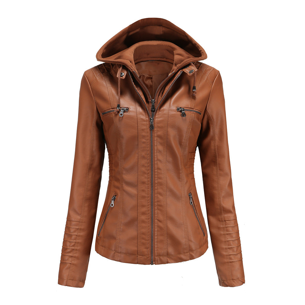 Léa Vintage Hooded Vegan Leather Moto Jacket