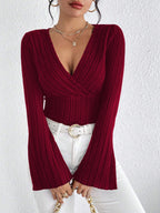 Léa Soft Knit V-Neck Ribbed Cardigan Sweater Top