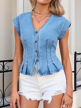 Léa Slim-Fit Sleeveless Denim Ruffle Top