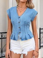 Léa Slim-Fit Sleeveless Denim Ruffle Top