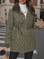 Léa Diamond Quilted Cinched Winter Jacket with Plush Collar