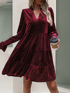 Léa Soft Velvet Tiered Long Sleeve Dress