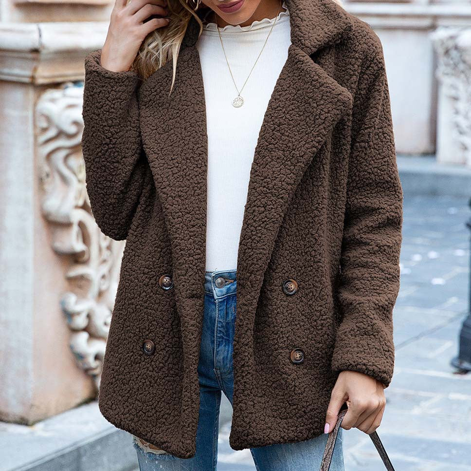 Avéra Cozy Fleeced Fall Double-Breasted Jacket
