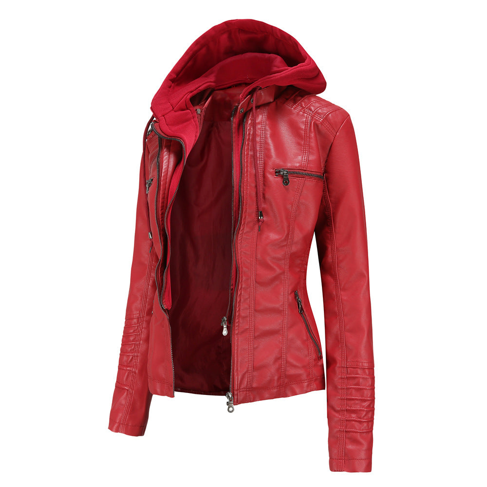 Léa Vintage Hooded Vegan Leather Moto Jacket