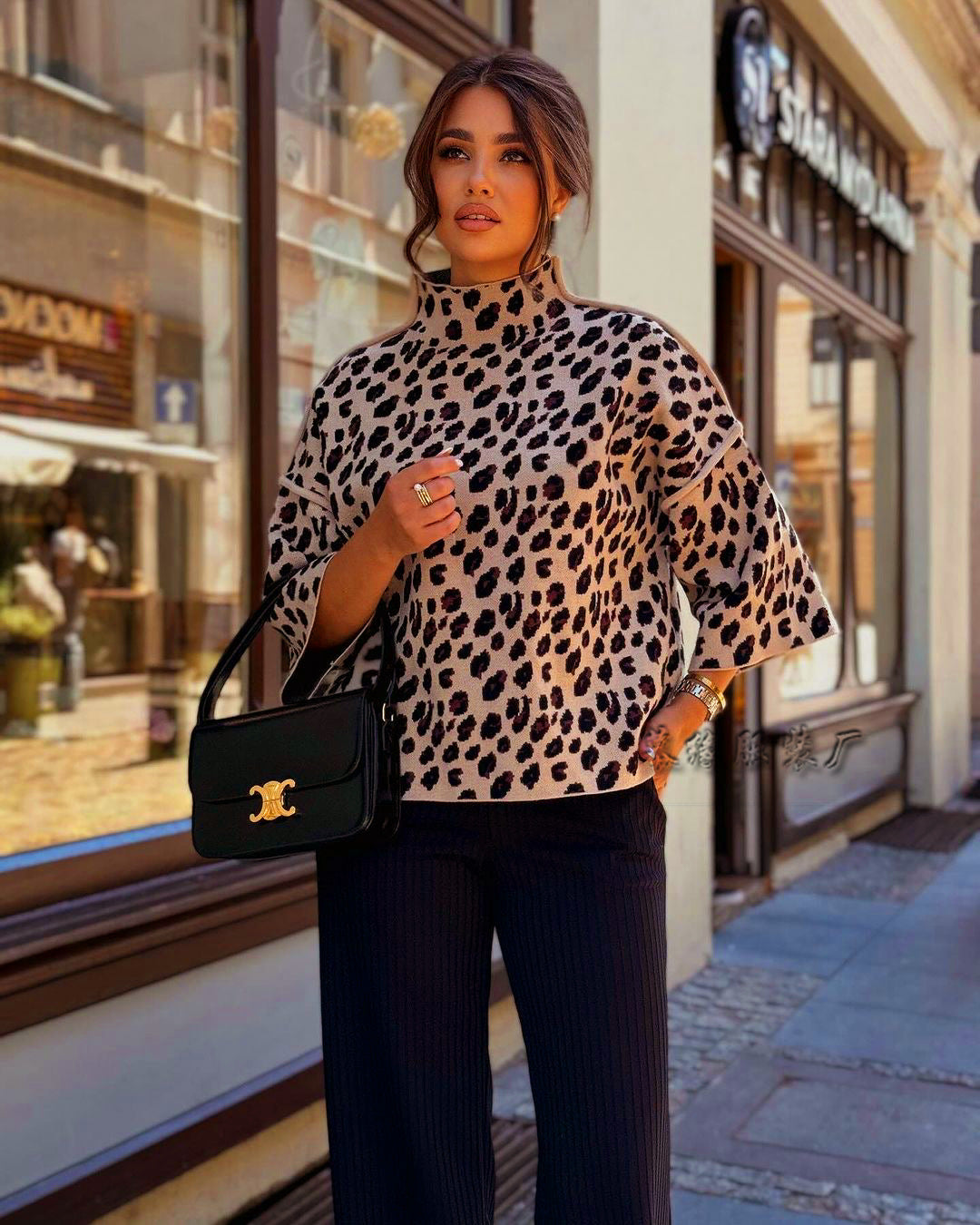 Léa Savannah Leopard Mid Collar Long Sleeve