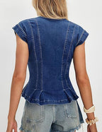 Léa Slim-Fit Sleeveless Denim Ruffle Top