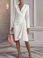 Léa Ruched V-Neck Bodycon Midi Dress