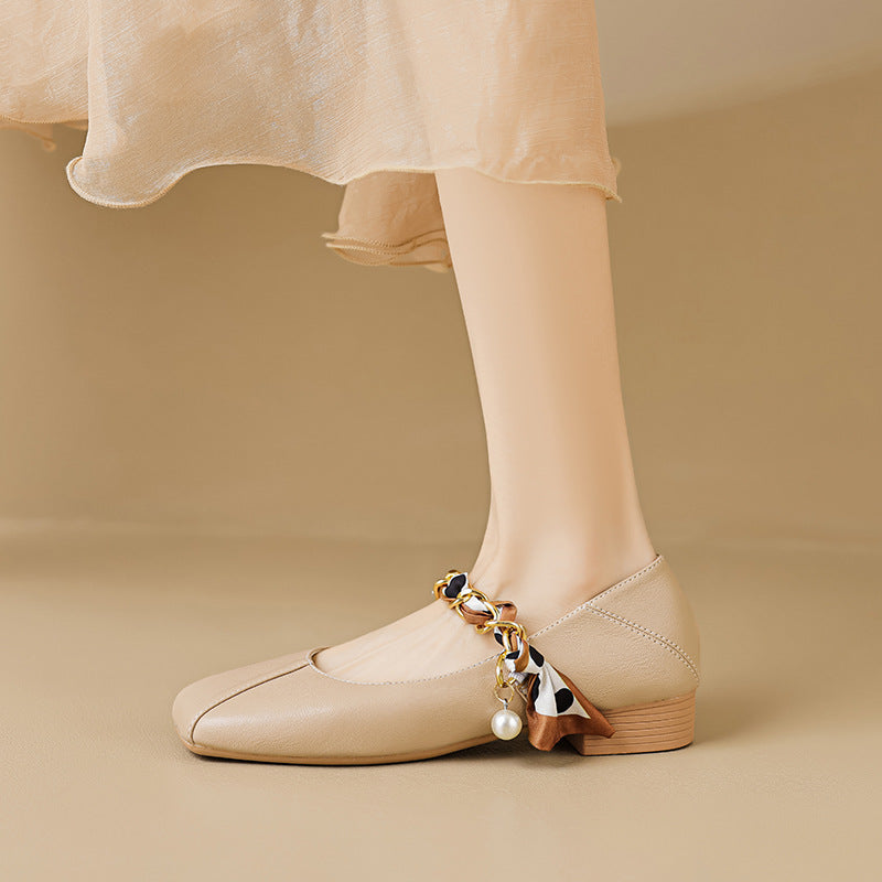 Élise French Scarved Square Toe Mary Jane Flats