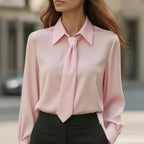 Léa Business Casual Tie-Front Long Sleeve Blouse