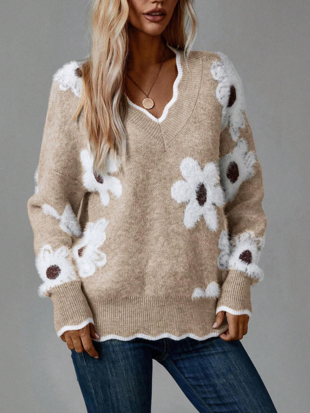 Léa Blossom V-Neck Knit Sweater