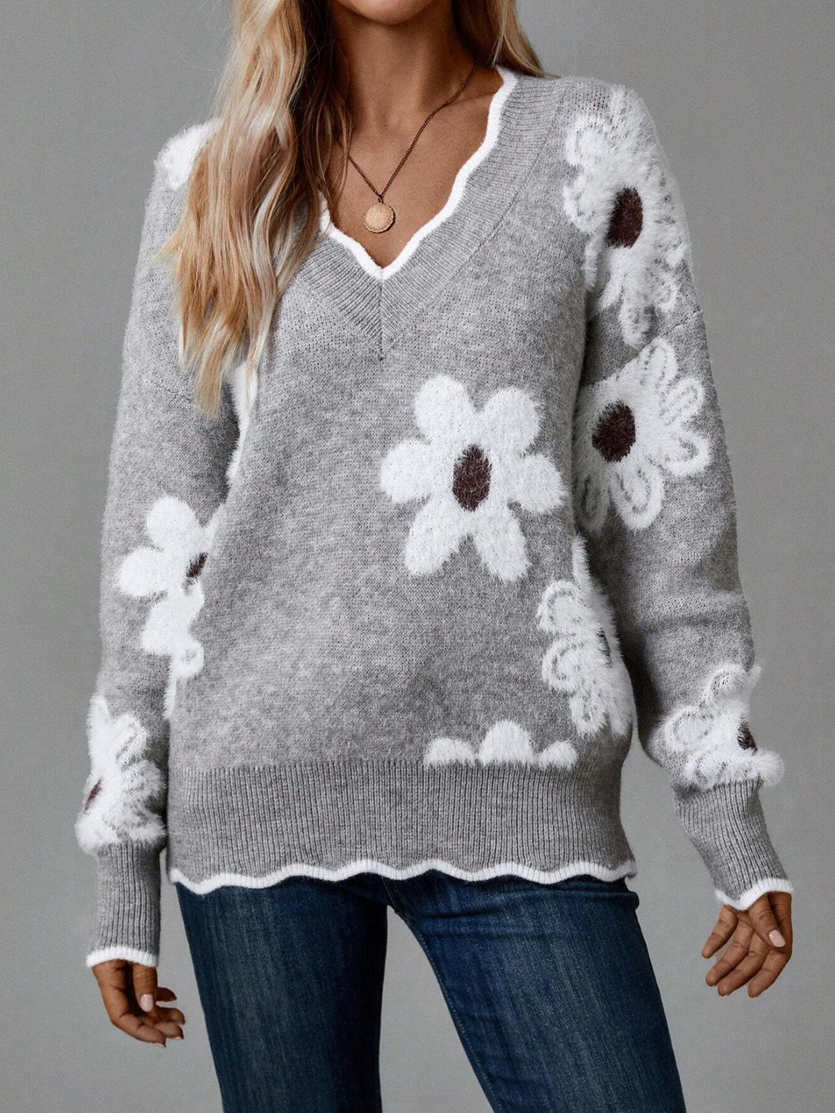 Léa Blossom V-Neck Knit Sweater