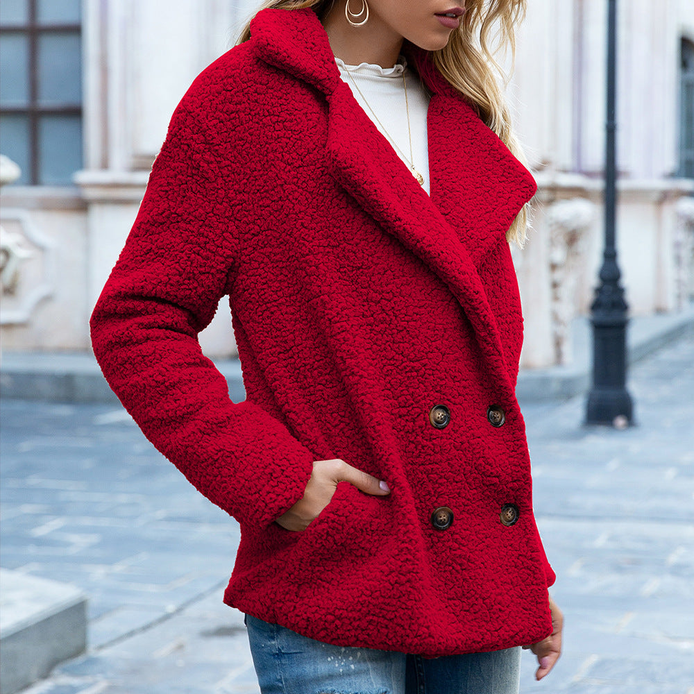 Avéra Cozy Fleeced Fall Double-Breasted Jacket