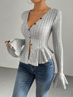 Léa Ruffled Peplum Knit Blouse
