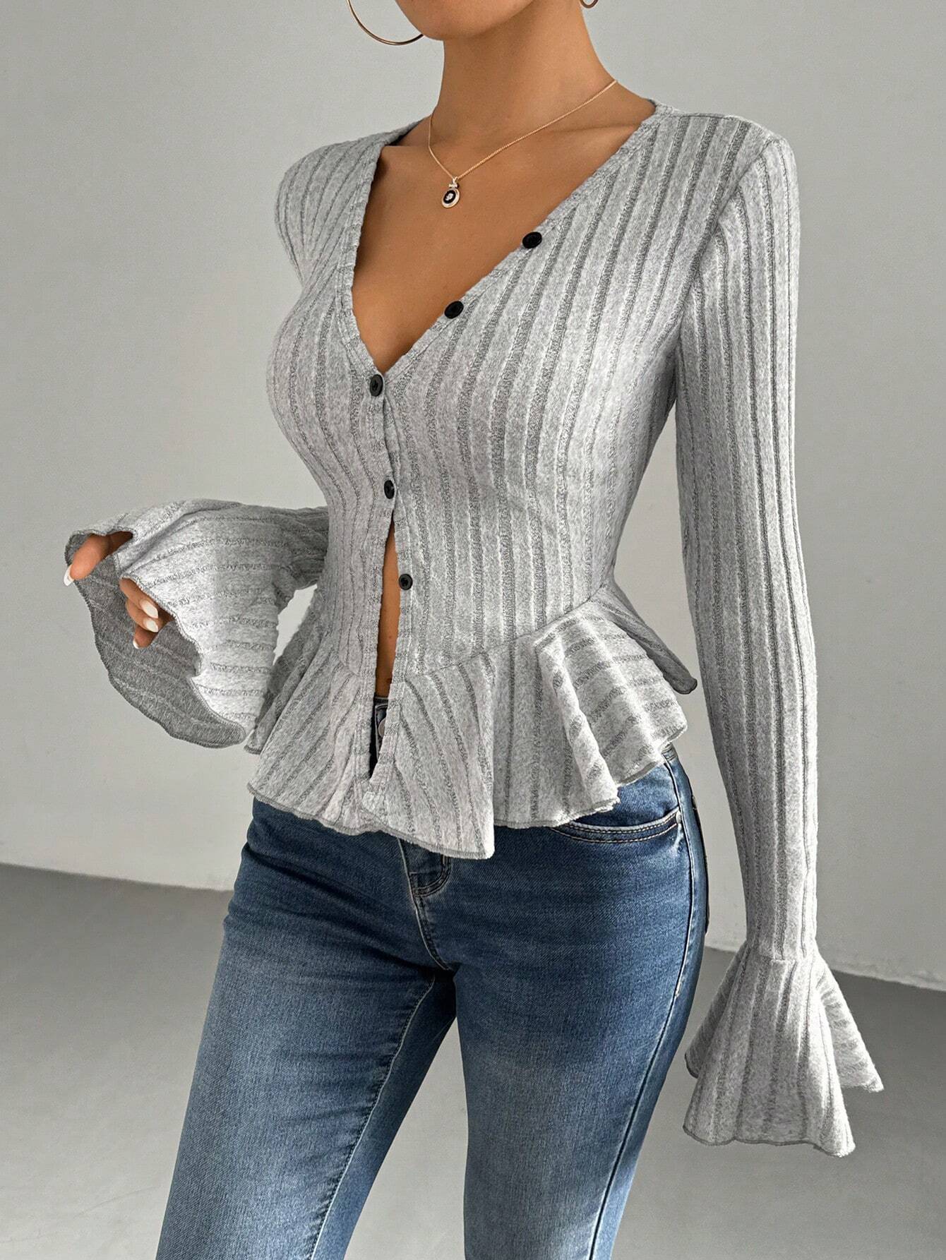 Léa Ruffled Peplum Knit Blouse
