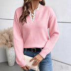 Léa Chic Lace Trim V-Neck Sweater