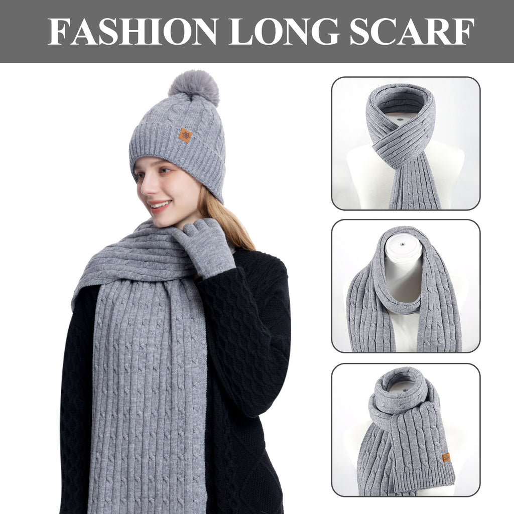 Léa Cable Knit Pom Beanie Scarf Set