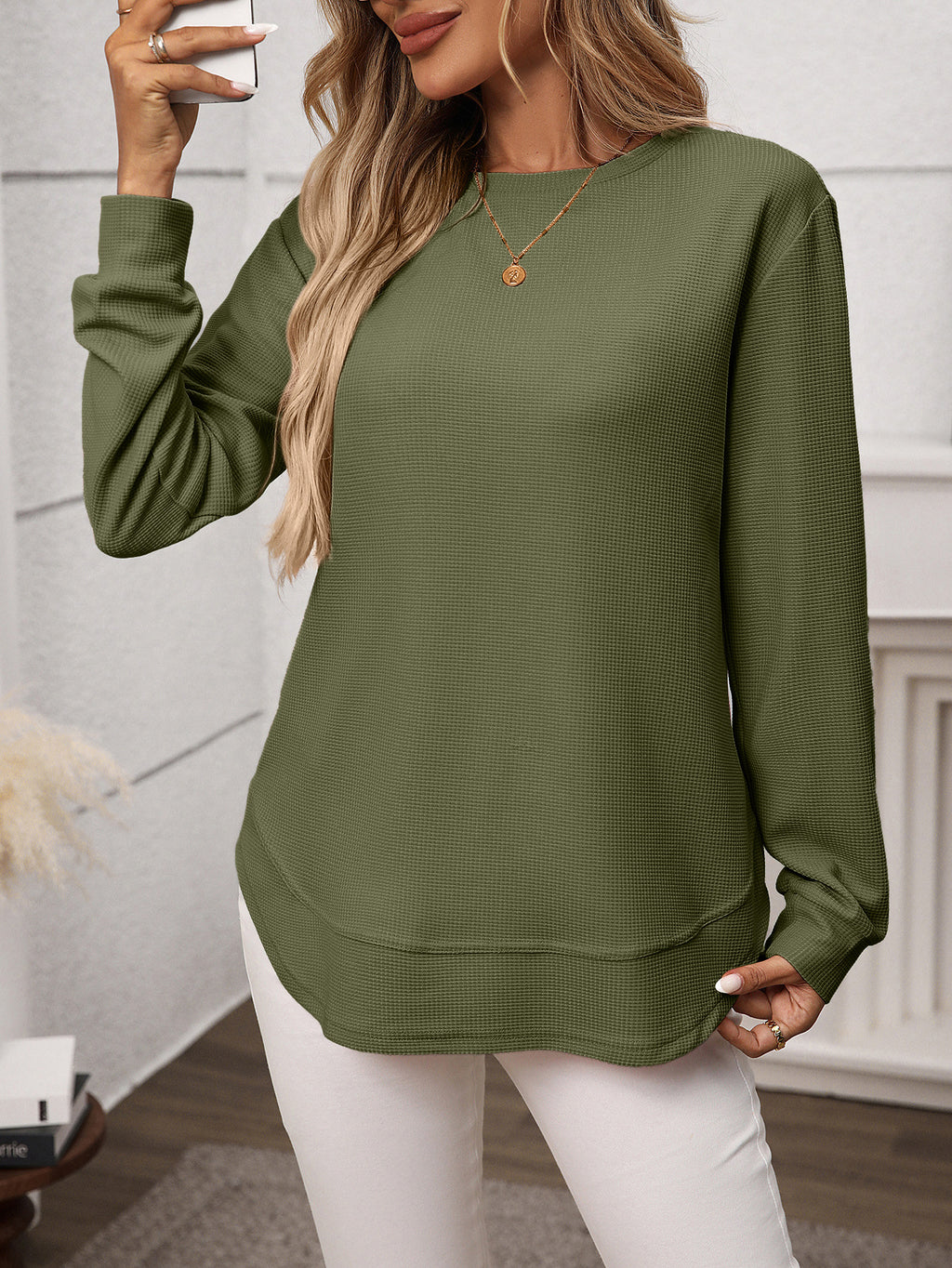 Penelope Waffle Knit Long Sleeve Top