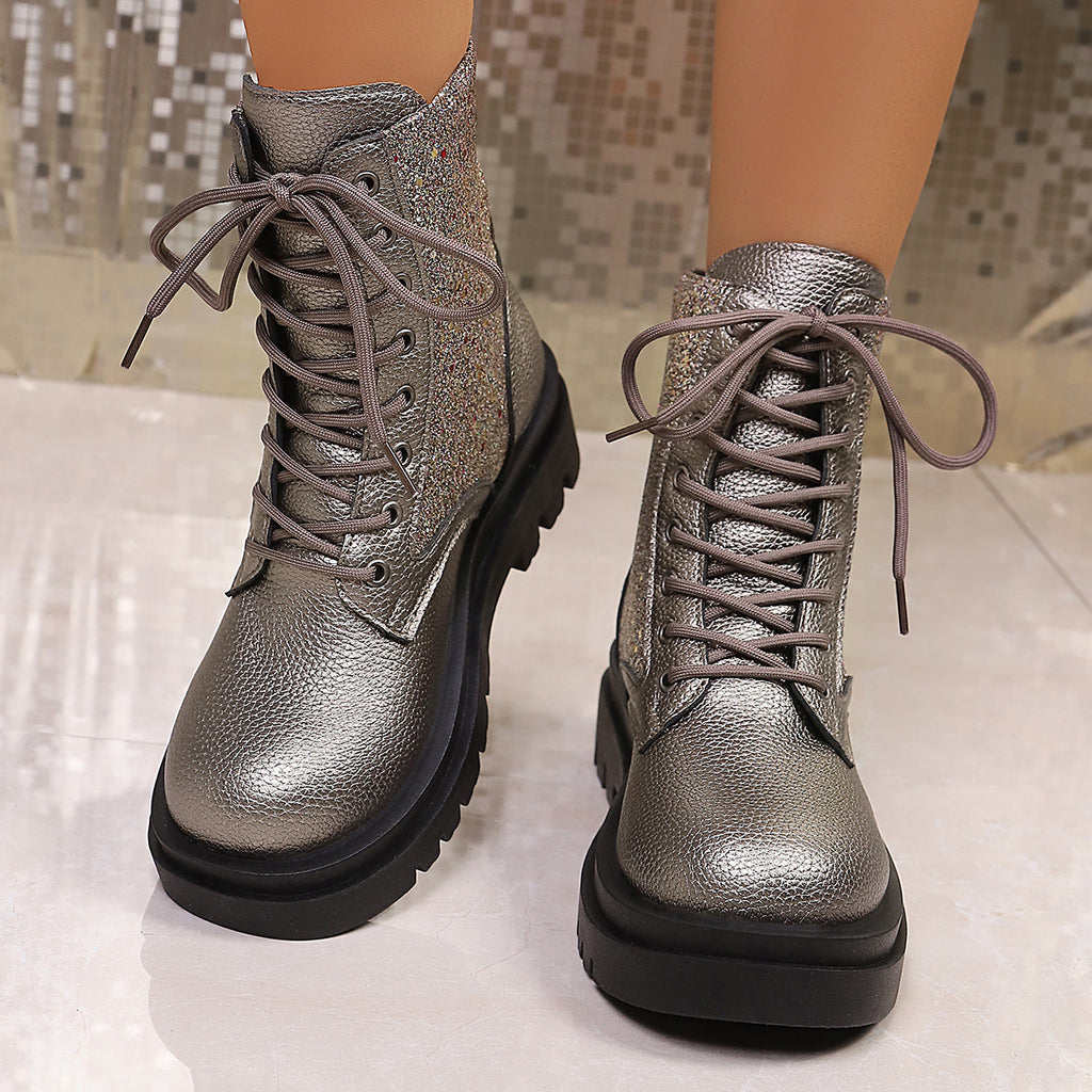 Penelope Sequin Sparkle Platform Lace-Up Boots