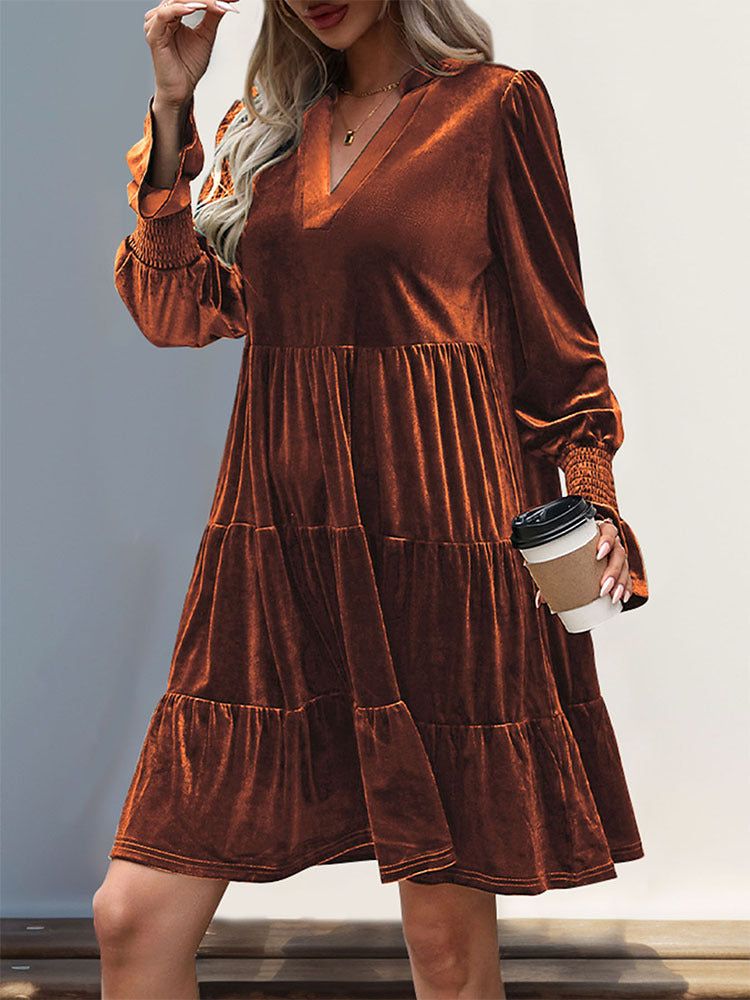 Léa Soft Velvet Tiered Long Sleeve Dress