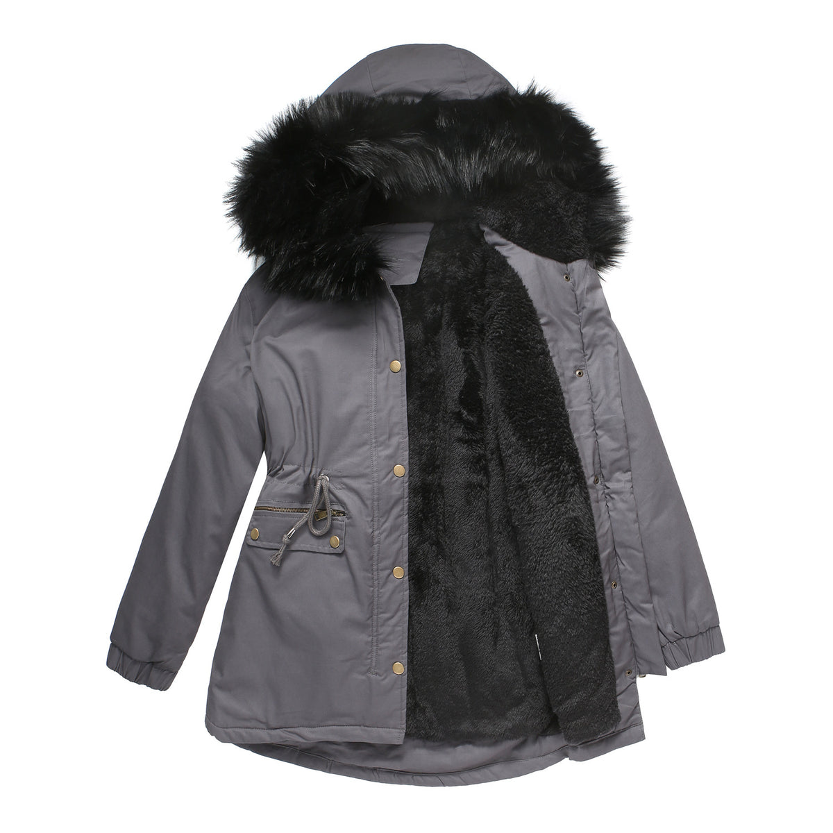 Léa Faux Fur Hooded Cinched Waist Parka