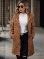 Léa Hooded Plush Quilted Long Jacket