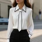 Léa Contrast Tie-Front Business Casual Blouse