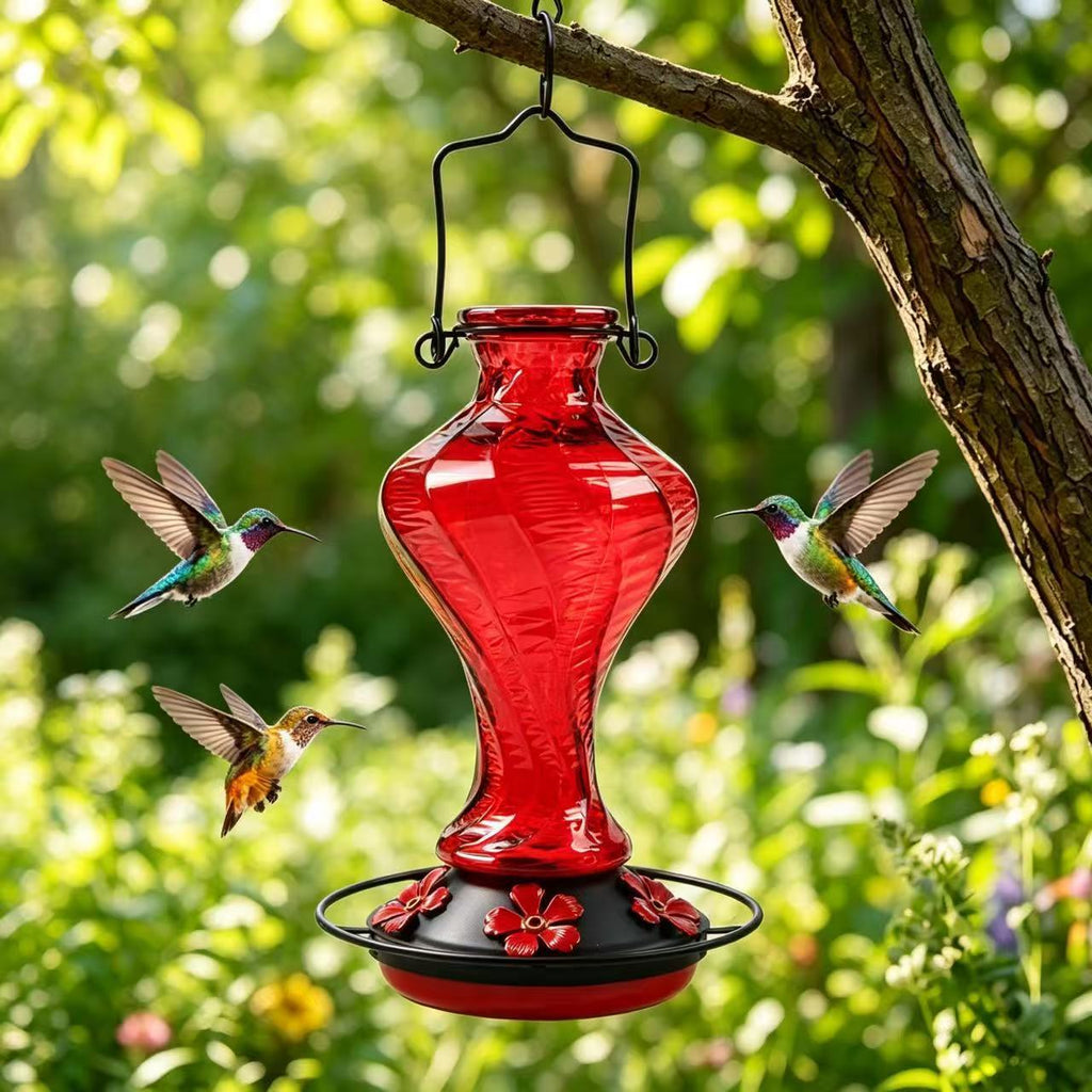 EdenCraft Artisan Twisted Glass Hummingbird Feeder