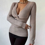 Penelope Chic Twist-Front V-Neck Sweater
