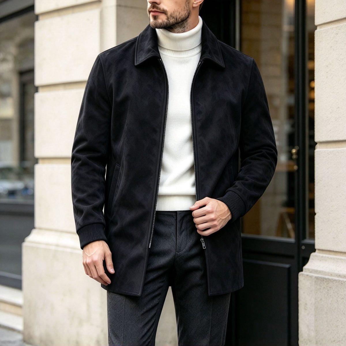 Daniel Brooks Mid-Length Zippered Suede Coat