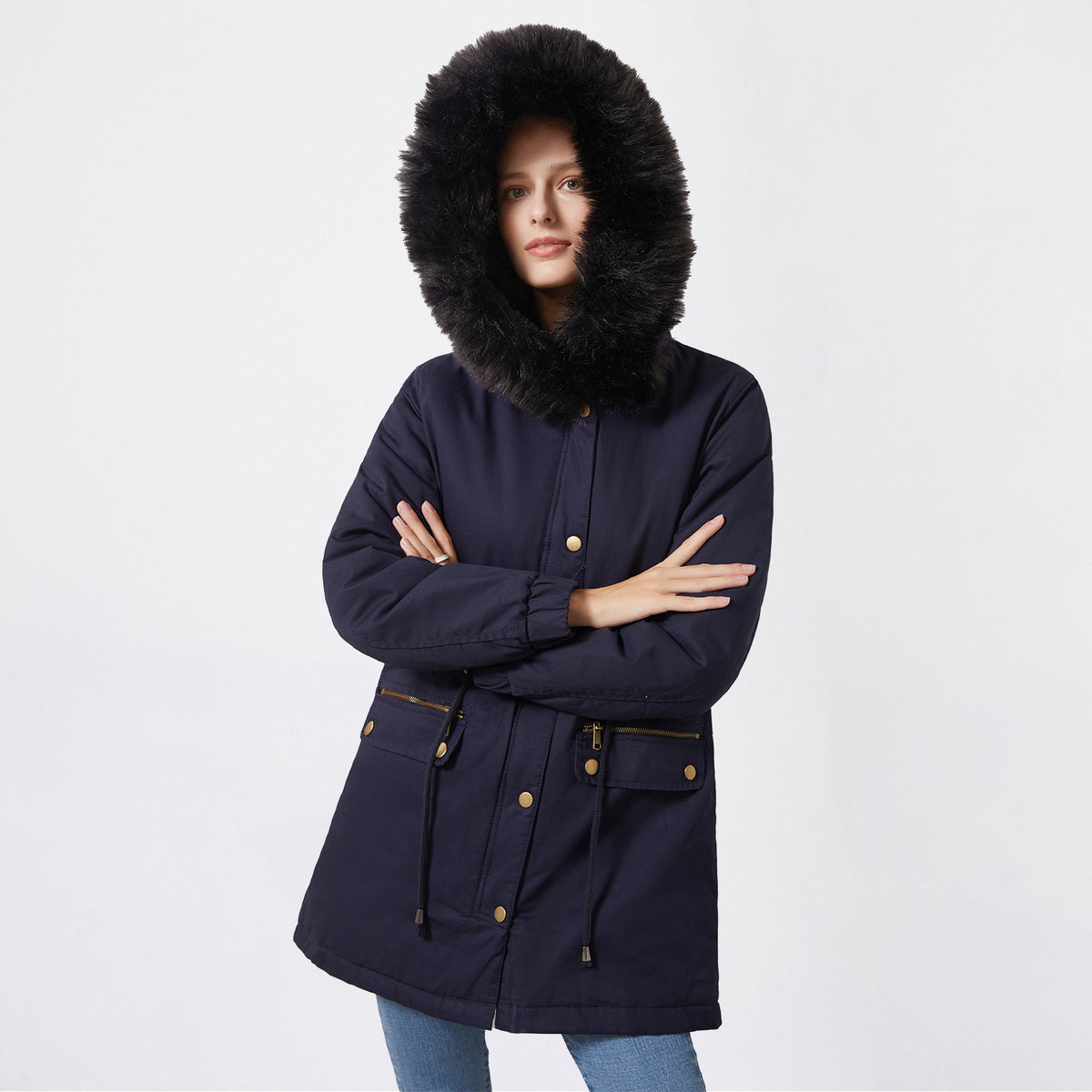 Léa Faux Fur Hooded Cinched Waist Parka