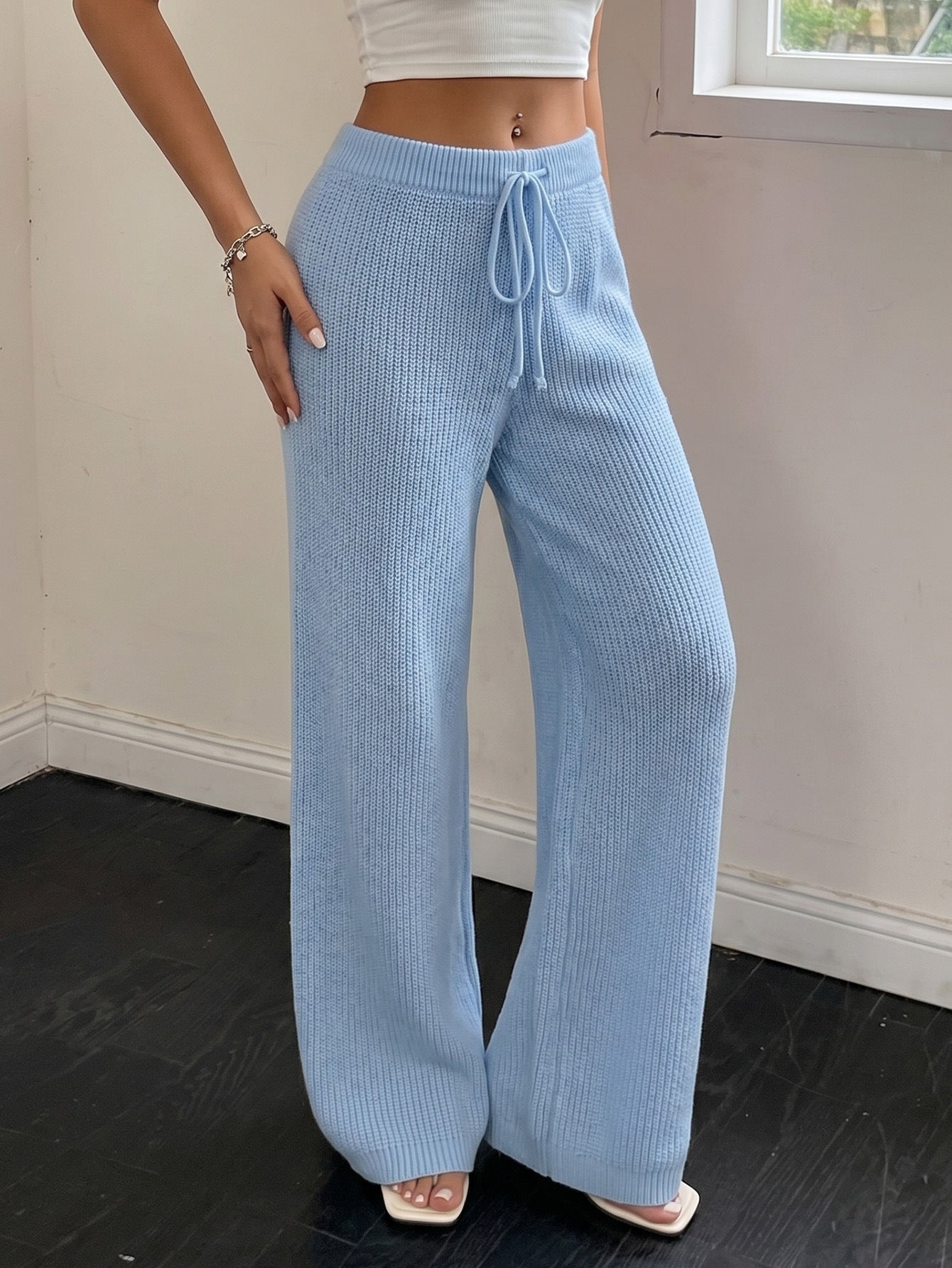 Léa Soft Knit Ribbed Drawstring Loungewear Pants