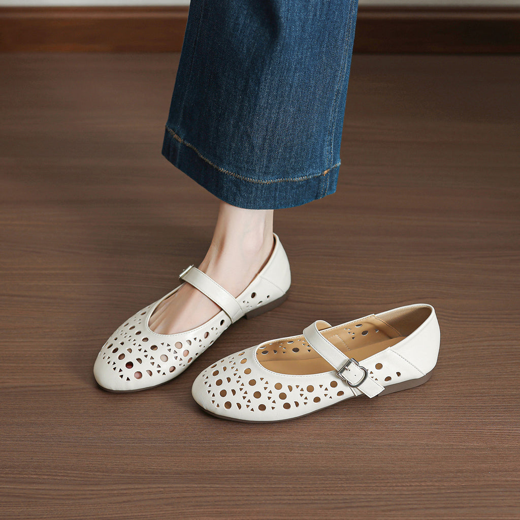 Élise Hollow Out Breathable Mary Jane Ballet Flats