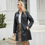 Léa Belted Vegan Leather Mid-Length Trench Jacket