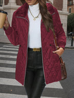 Léa Diamond Quilted Cinched Winter Jacket with Plush Collar