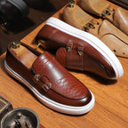 Veridian Croc-Embossed Hybrid Monk Strap Loafer