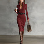 Léa Elegant Long Sleeve Ribbed Midi Dress