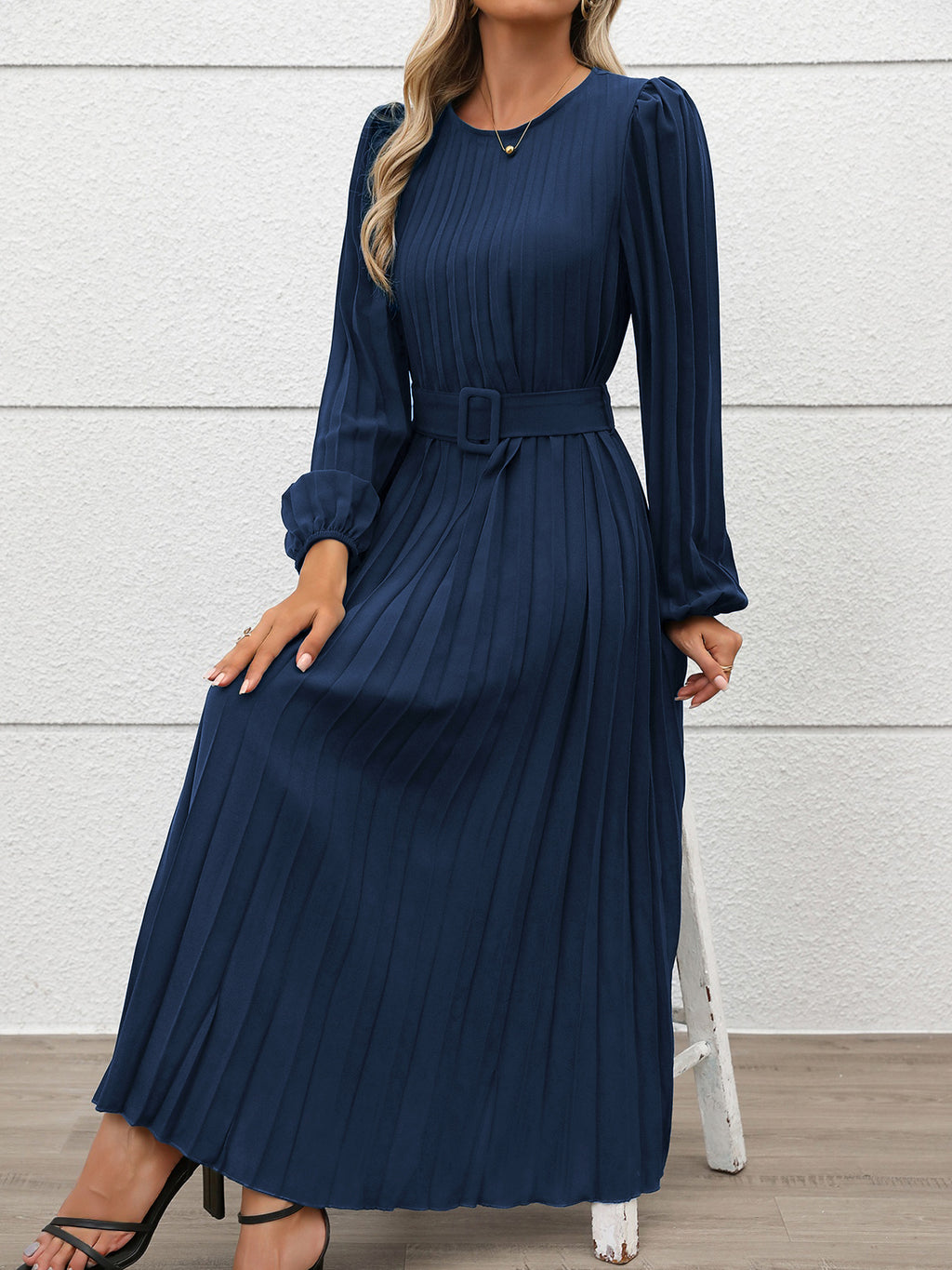 Léa Winter Long Sleeve Pleated A-Line Dress