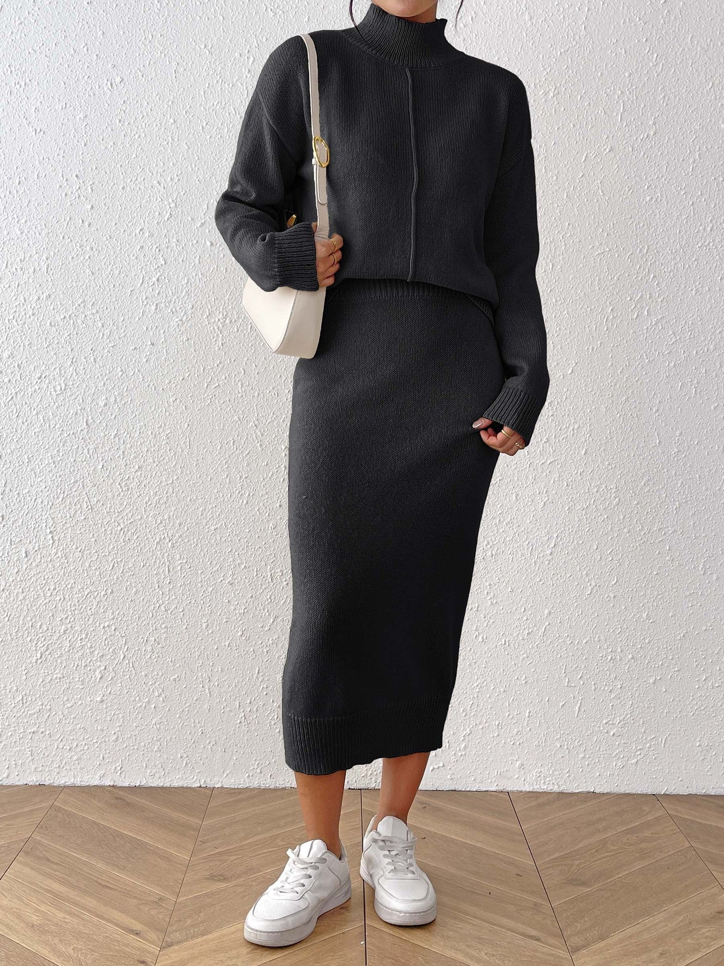 Léa Elegant Knit Turtleneck & Midi Skirt Co-Ord