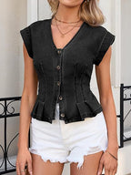 Léa Slim-Fit Sleeveless Denim Ruffle Top